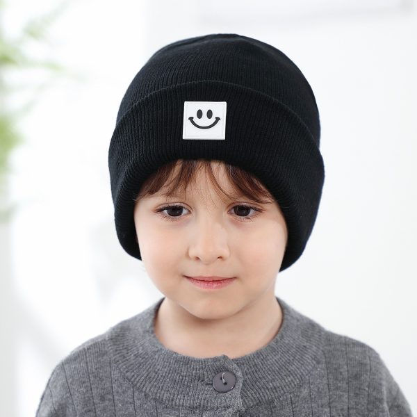 Baby Knitted Hat Fashion Versatile Woolen Hat Lovely Smiley Face Pattern Pullover Hat Autumn and Winter Hat Kids' Hat