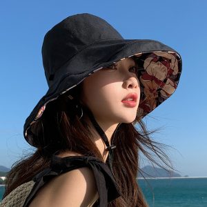 New Fisherman Hat Double-Sided Printing Sun Hat Cotton Breathable Women's Outdoor Big Edge Sun Hat With One Hat And Two Wearing